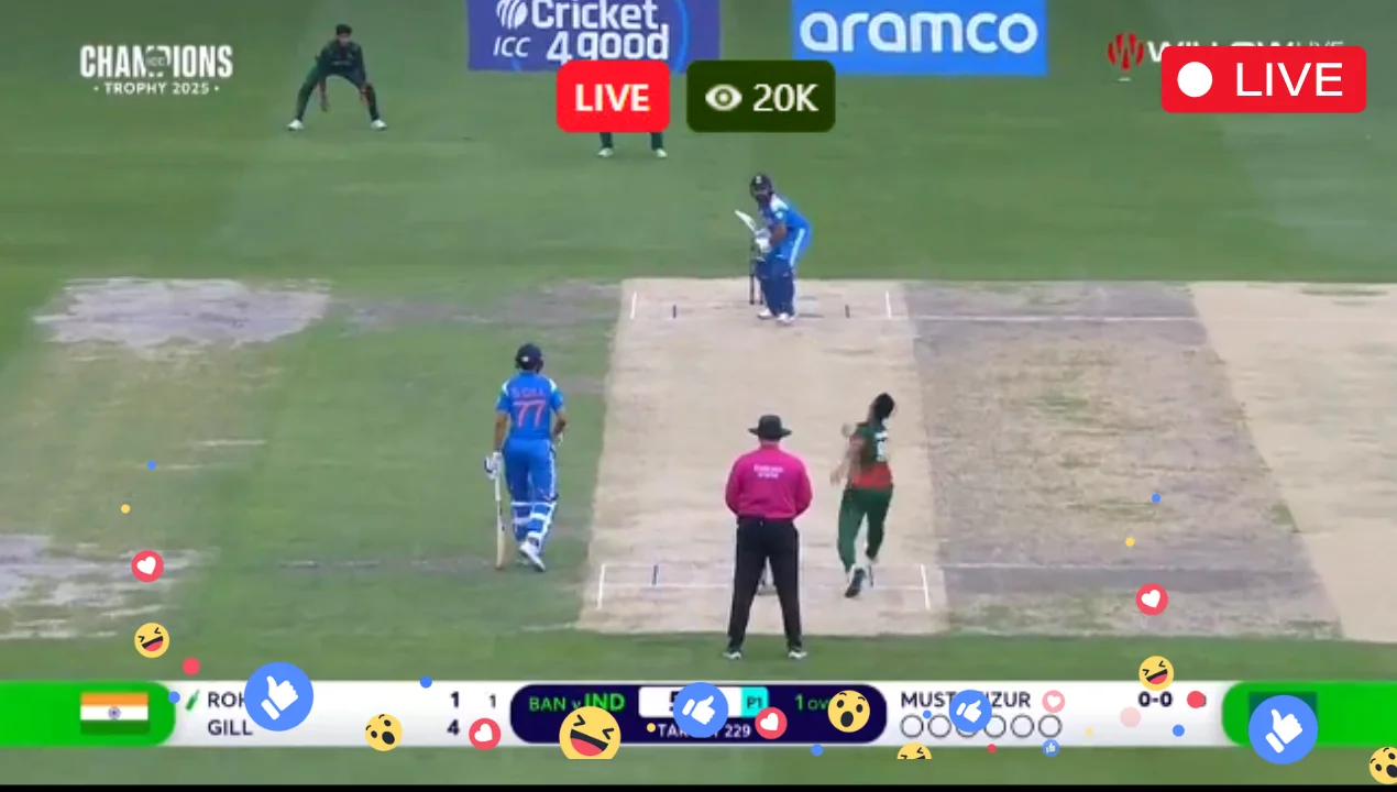 ICC Champions Trophy 2025 Today Match –  IND vs BAN Live Streaming Free – A Sports Live Match – India vs Bangladesh Live 2nd ODI Match Online
